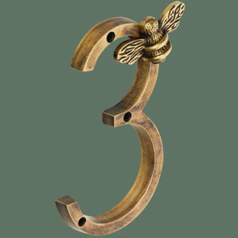 House Number Bee Motif Weatherproof Metal 5 Inch