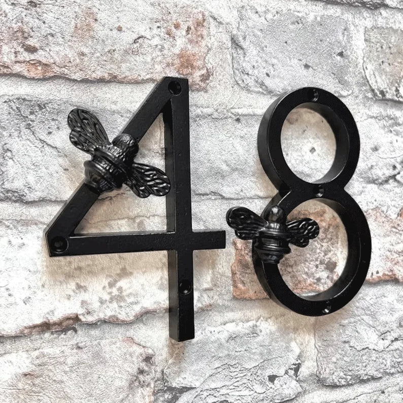 House Number Bee Motif Weatherproof Metal 5 Inch