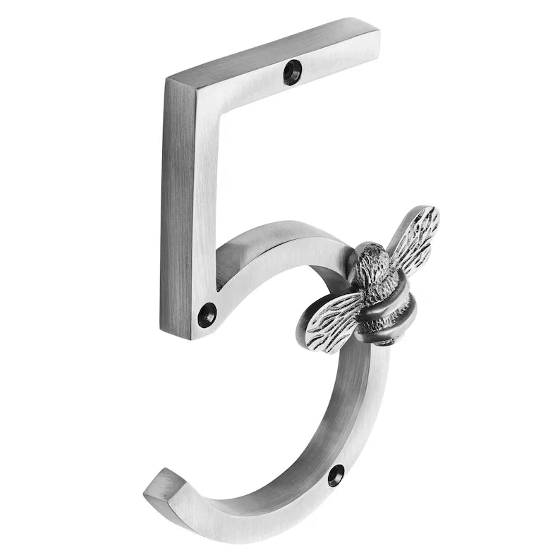 House Number Bee Motif Weatherproof Metal 5 Inch