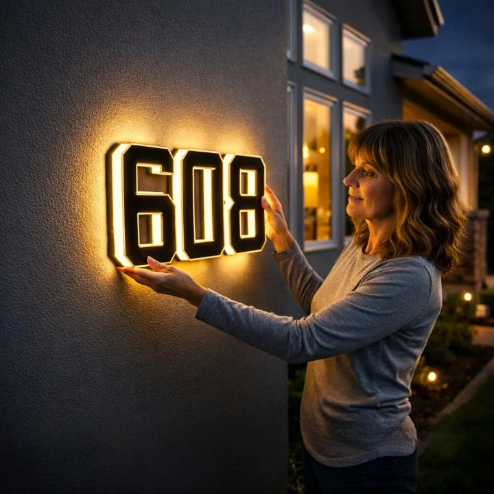 House Number Sign Solar Powered Automatic LED Weatherproof