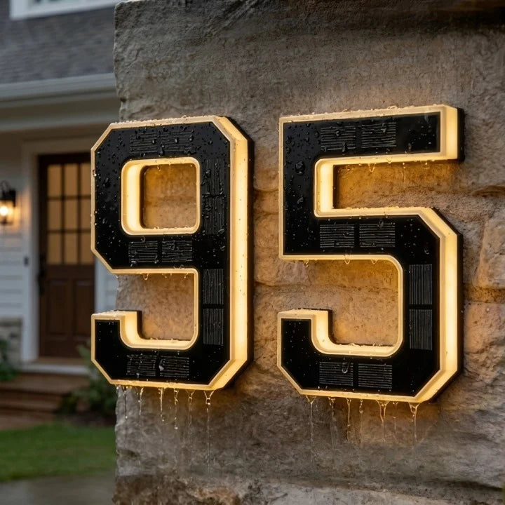 House Number Sign Solar Powered Automatic LED Weatherproof