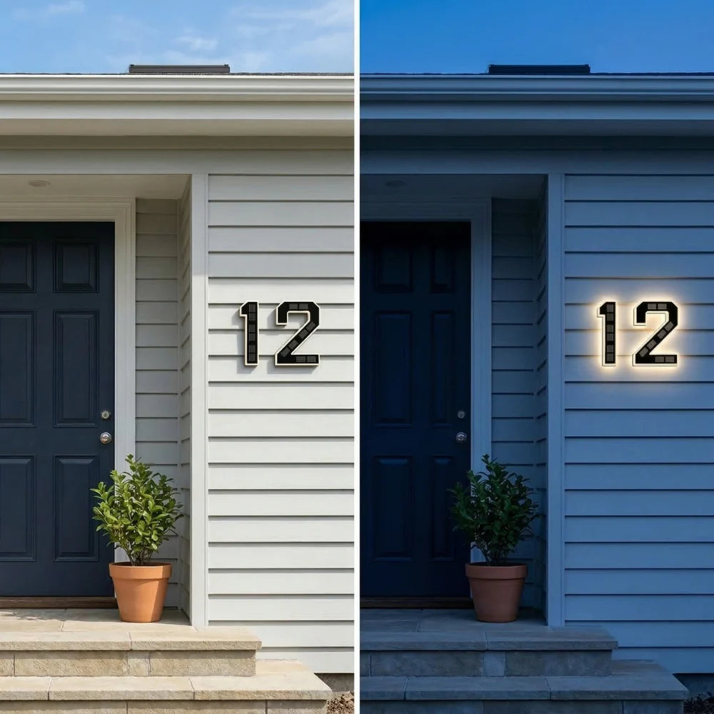 House Number Sign Solar Powered Automatic LED Weatherproof