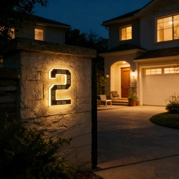 House Number Sign Solar Powered Automatic LED Weatherproof