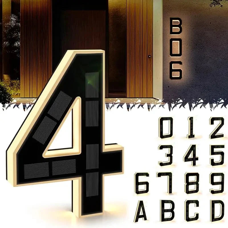 House Number Sign Solar-Powered Dusk Sensor Weather-Resistant