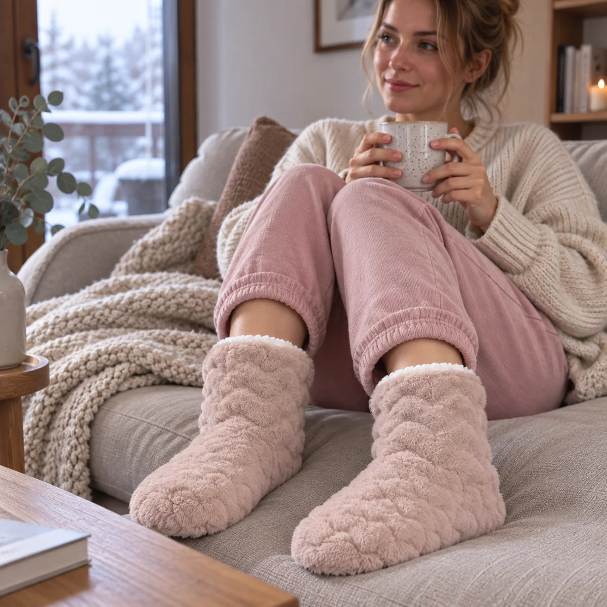 House Socks Plush Teddy Lining & Non-Slip Sole