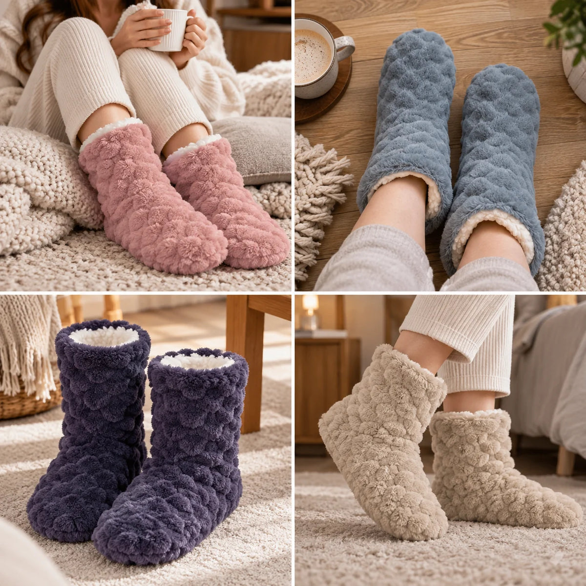 House Socks Plush Teddy Lining & Non-Slip Sole