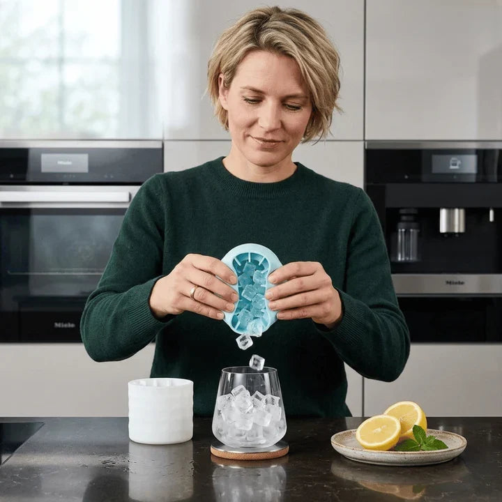 Ice Cube Tray Food-Grade Silicone Easy-Release With Lid