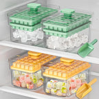 Ice Cube Tray Set Push-Button Release Storage & Scoop