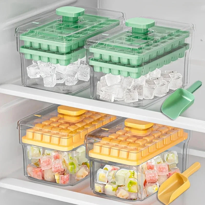 Ice Cube Tray Set Push-Button Release Storage & Scoop