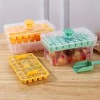 Ice Cube Tray Set Push-Button Release Storage & Scoop