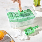 Ice Cube Tray Set Push-Button Release Storage & Scoop