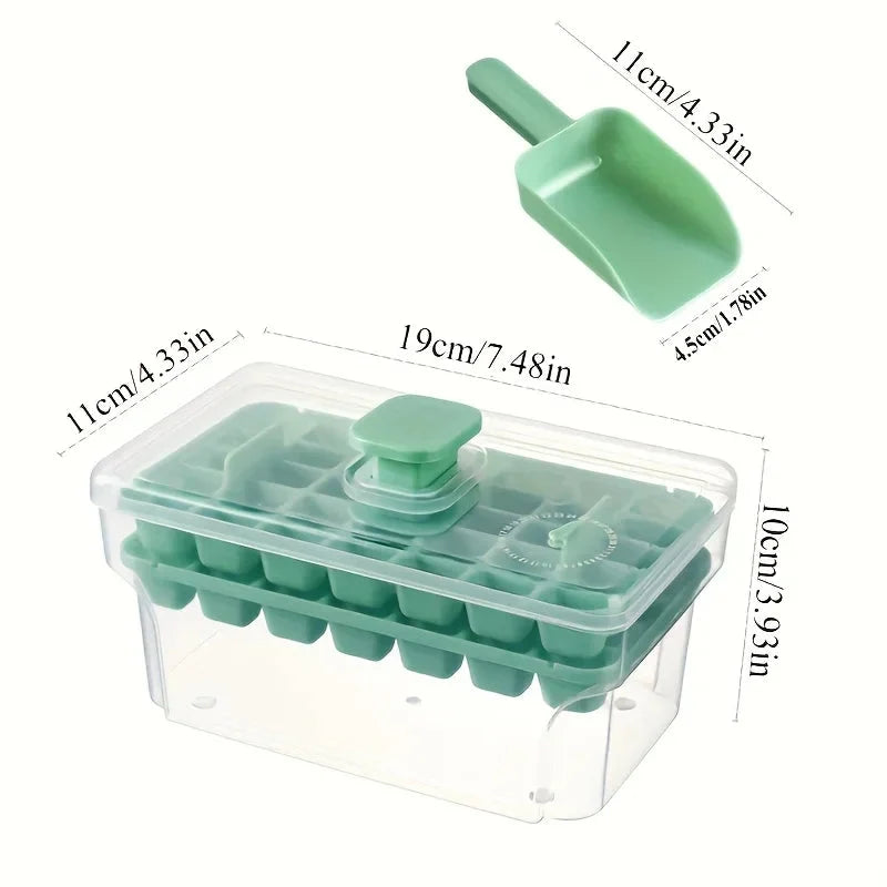 Ice Cube Tray Set Push-Button Release Storage & Scoop