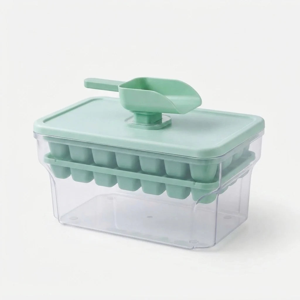 Ice Cube Tray Set Push-Button Release Storage & Scoop
