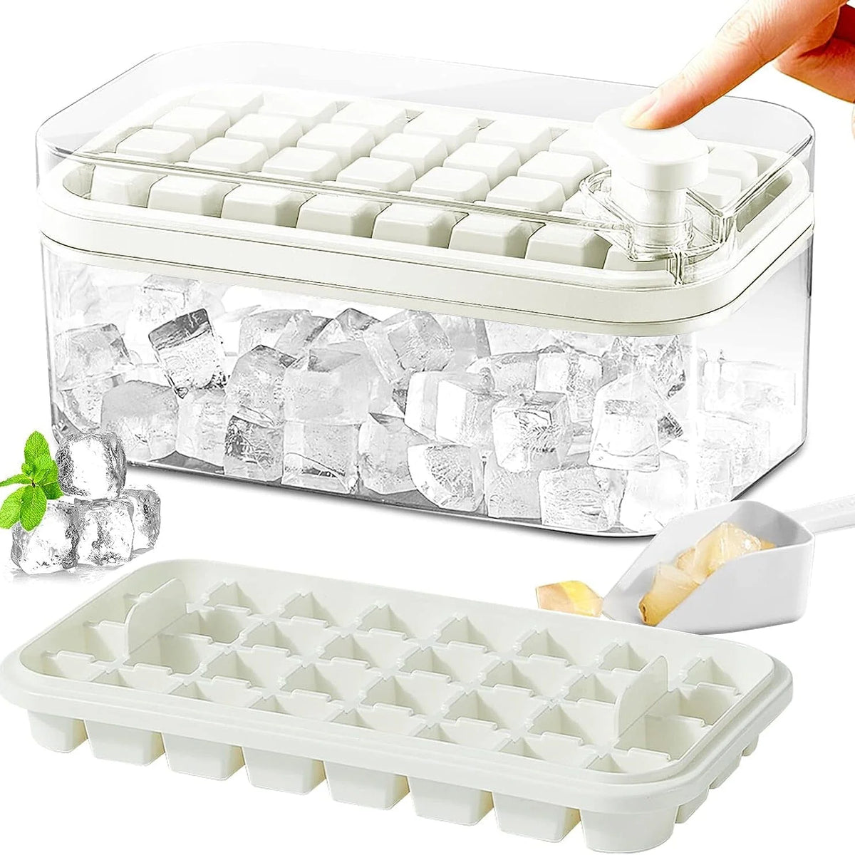 Ice Cube Tray Set Push-Release 64-Cube Airtight Container