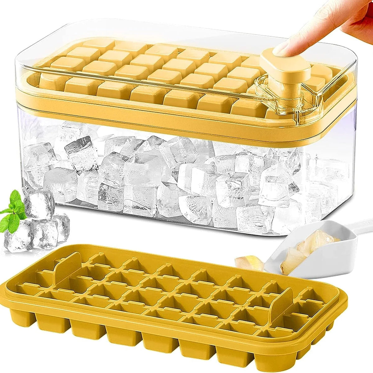 Ice Cube Tray Set Push-Release 64-Cube Airtight Container