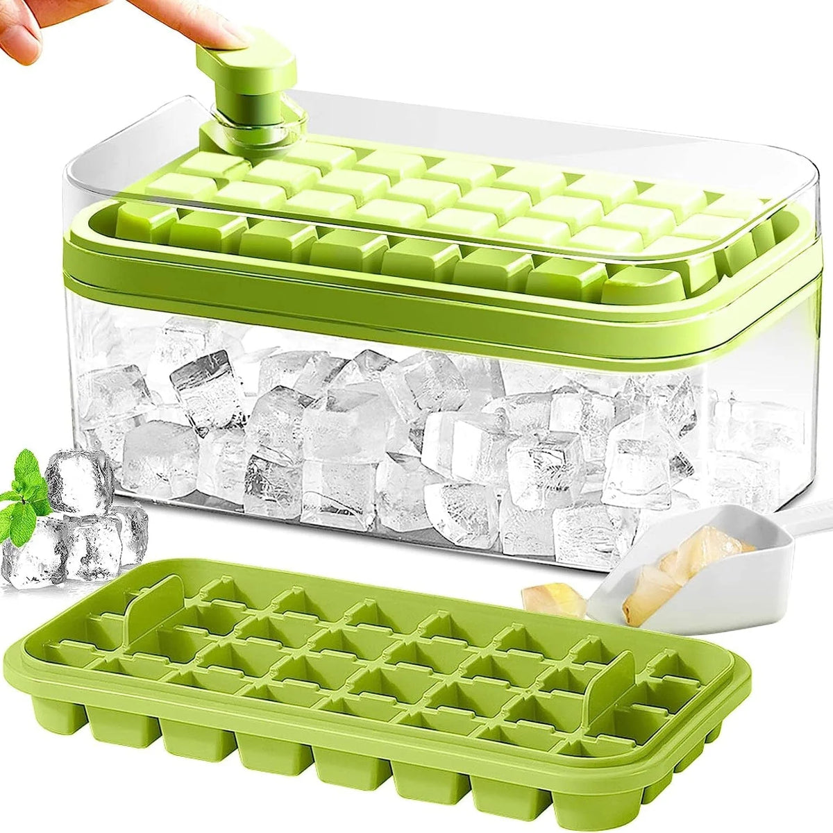 Ice Cube Tray Set Push-Release 64-Cube Airtight Container