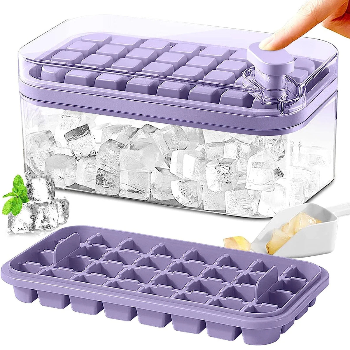 Ice Cube Tray Set Push-Release 64-Cube Airtight Container