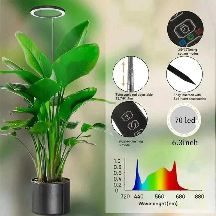 Indoor Plant Grow Light Full-Spectrum LED Adjustable Height With Timer