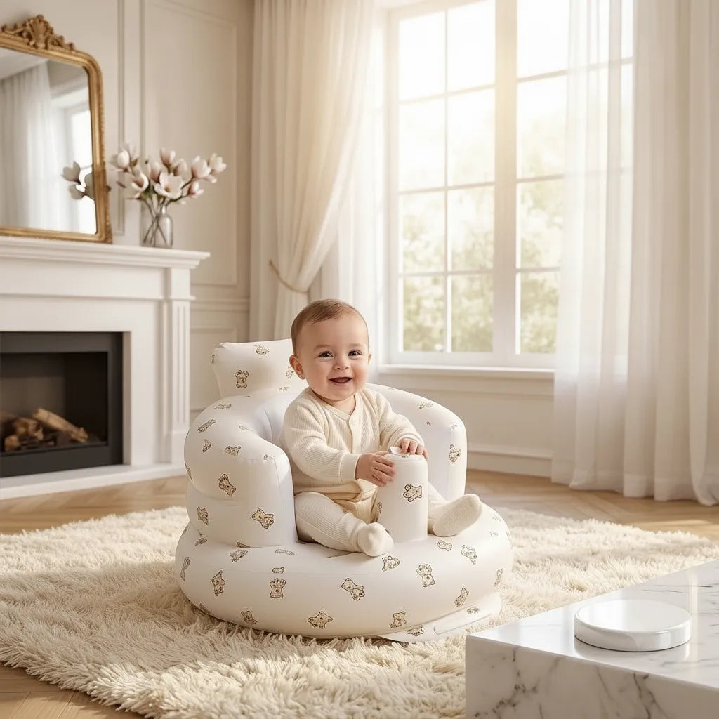Inflatable Baby Seat Built-In Foot Pump & Non-Slip Base