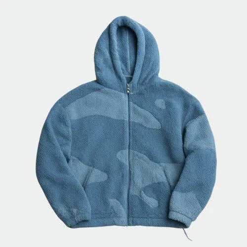 Jacket Hooded Textured Front Zipper Adjustable Drawstring Hem