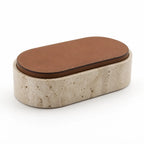 Jewelry Box Travertine Stone & PU Leather Lid