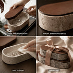 Jewelry Box Travertine Stone & PU Leather Lid