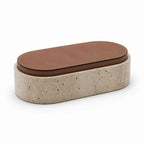 Jewelry Storage Box Travertine Stone & PU Leather Lid