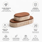 Jewelry Storage Box Travertine Stone & PU Leather Lid