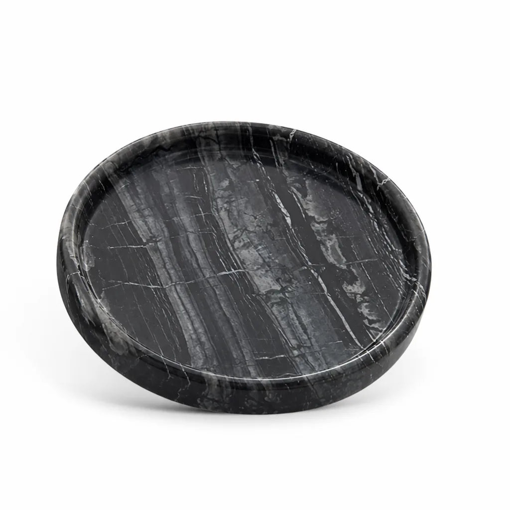 Jewelry Tray Round Black Marble Antique Style Multiple Sizes