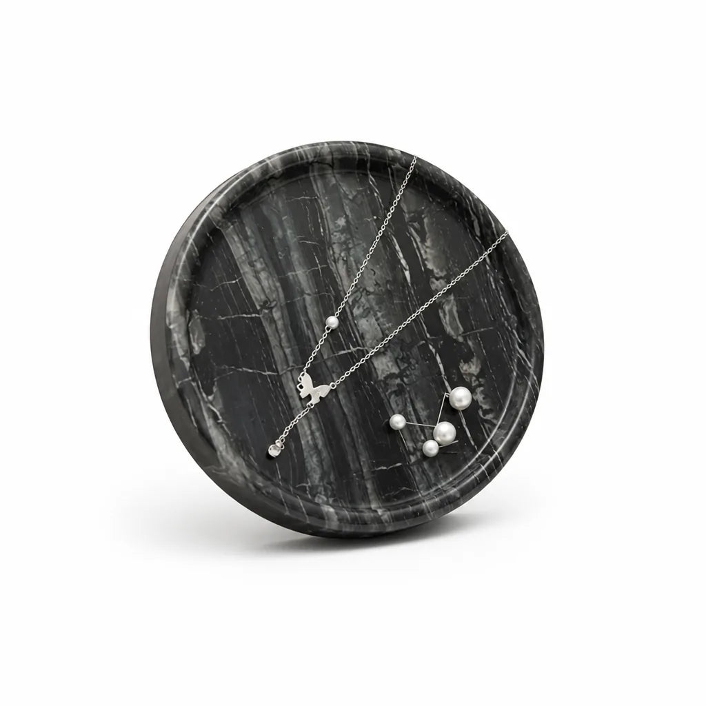 Jewelry Tray Round Black Marble Antique Style Multiple Sizes