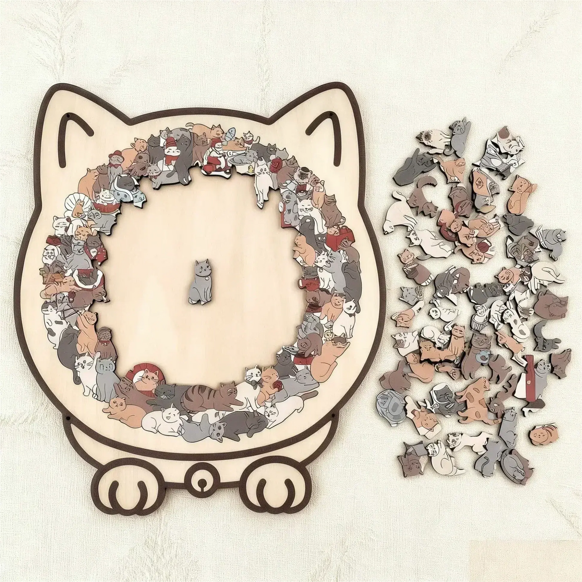 Jigsaw Puzzle Wooden 135 Piece Cat Silhouette Morandi Colors