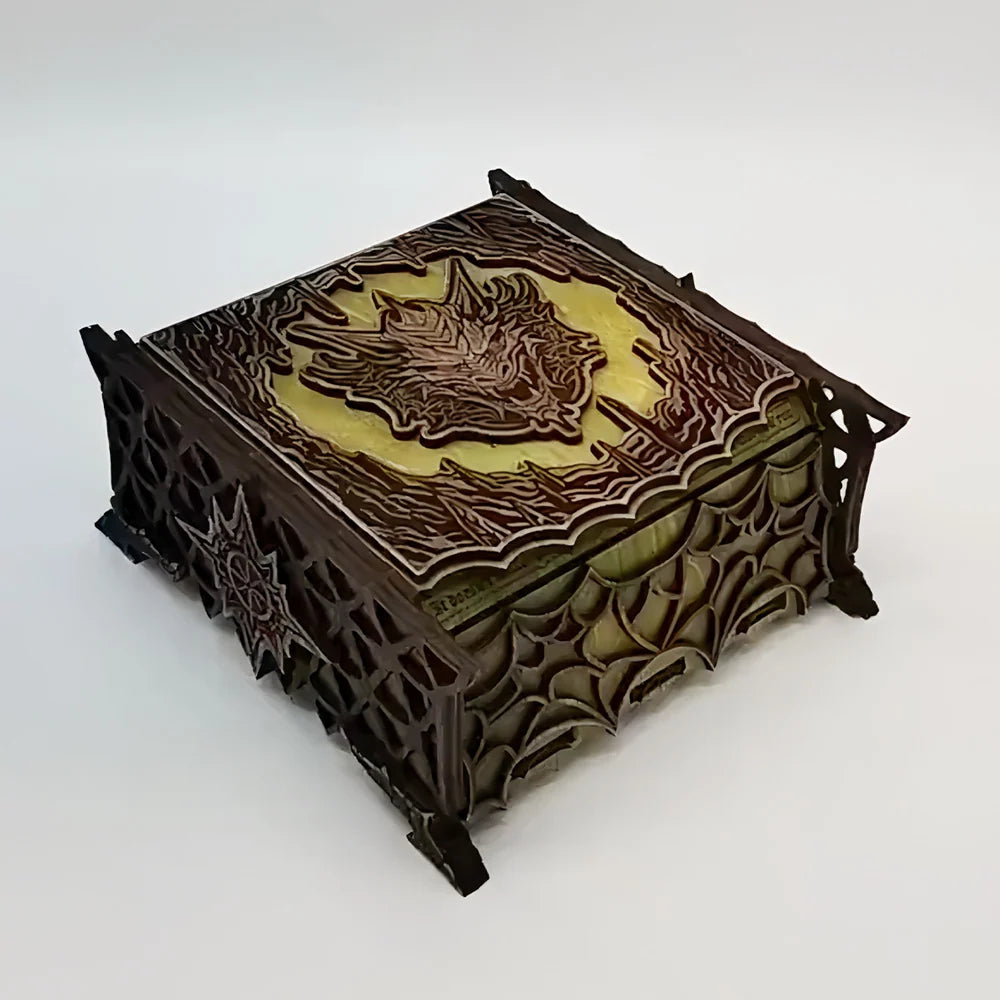 Keepsake Box Wooden Laser-Cut Dragon Design for Game Pieces & Collectibles