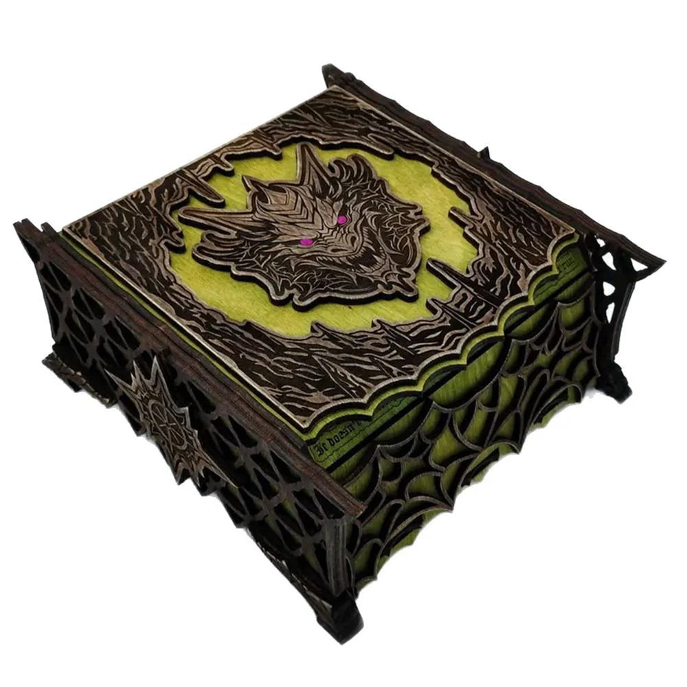 Keepsake Box Wooden Laser-Cut Dragon Design for Game Pieces & Collectibles