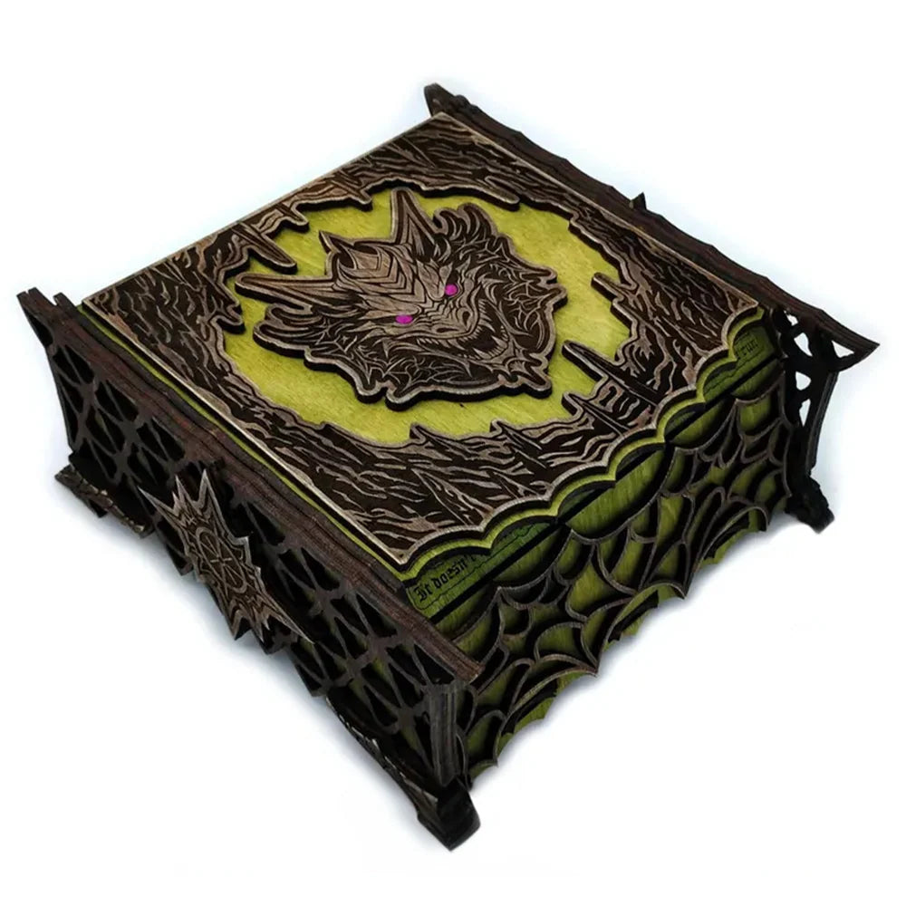 Keepsake Box Wooden Laser-Cut Dragon Design for Game Pieces & Collectibles