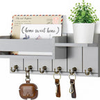 Key Rack Wall-Mounted Wood Shelf & 6 Metal Hooks