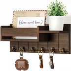 Key Rack Wall-Mounted Wood Shelf & 6 Metal Hooks