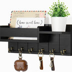 Key Rack Wall-Mounted Wood Shelf & 6 Metal Hooks