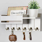 Key Rack Wall-Mounted Wood Shelf & 6 Metal Hooks