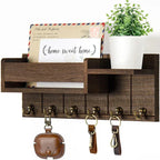Key Rack Wall-Mounted Wood Shelf & 6 Metal Hooks