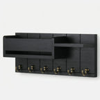 Key Rack Wall-Mounted Wood Shelf & 6 Metal Hooks