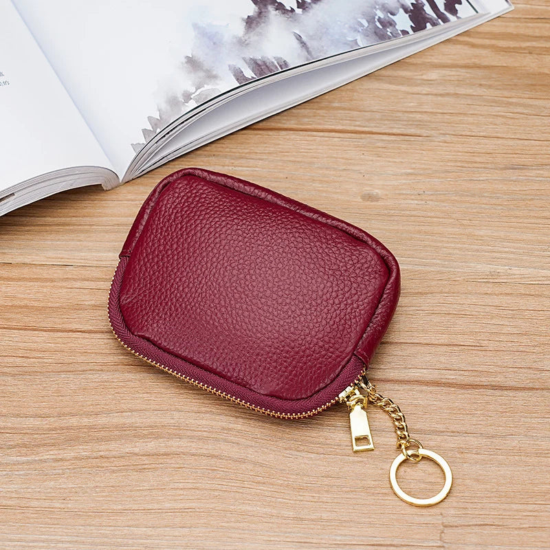 Keychain Pouch Leather Zipper Closure Compact Design