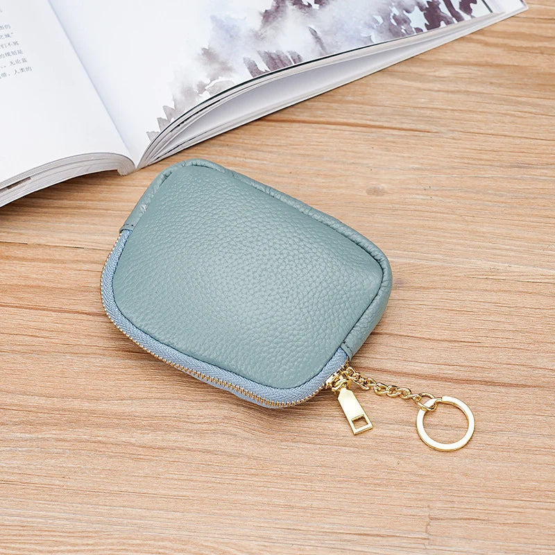 Keychain Pouch Leather Zipper Closure Compact Design
