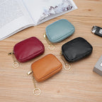 Keychain Pouch Leather Zipper Closure Compact Design