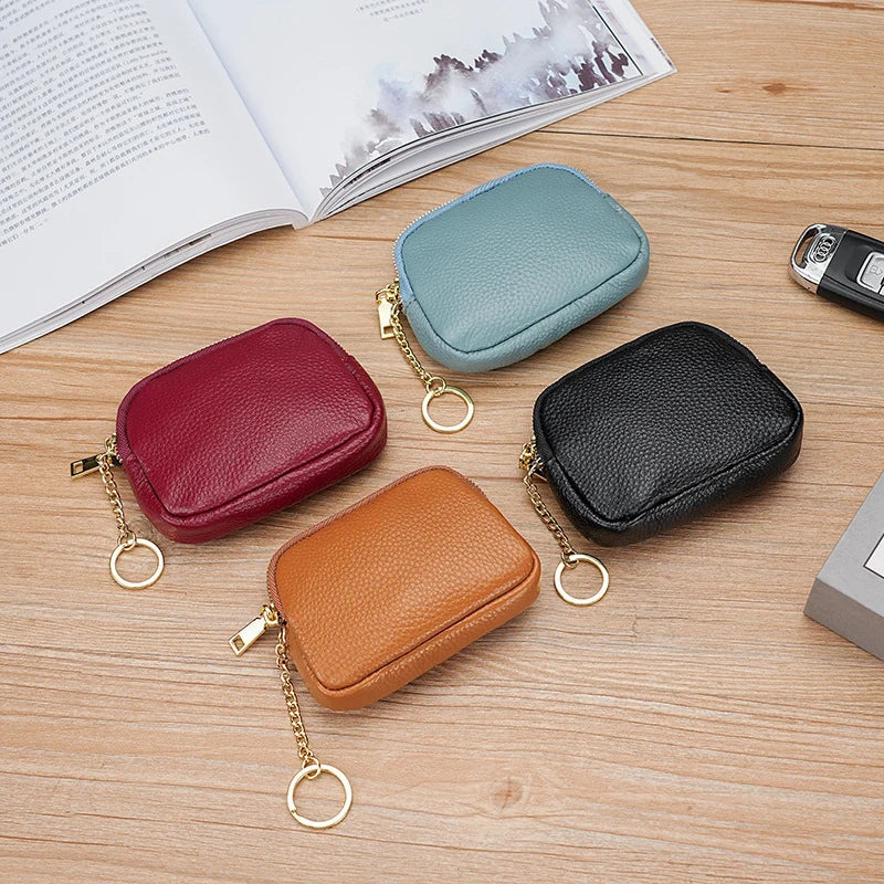 Keychain Pouch Leather Zipper Closure Compact Design