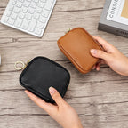 Keychain Pouch Leather Zipper Closure Compact Design