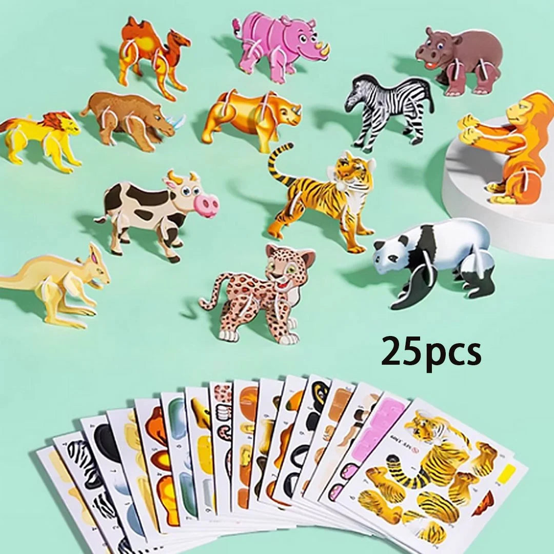 Kids 3D Puzzle Set Cardboard Punch-Out 25-125 Pieces