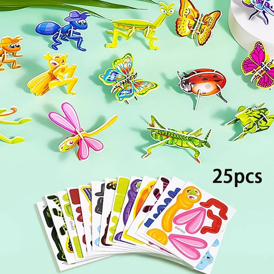 Kids 3D Puzzle Set Cardboard Punch-Out 25-125 Pieces