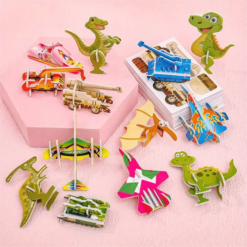 Kids 3D Puzzle Set Cardboard Punch-Out 25-125 Pieces