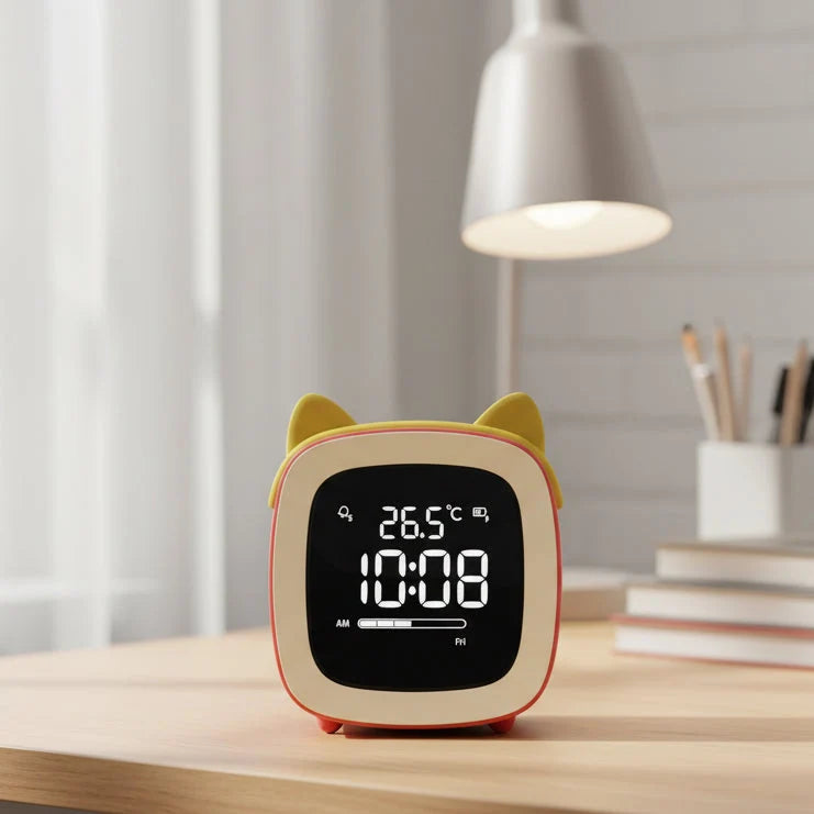 Kids Alarm Clock USB-C Rechargeable Dimmable Night Light
