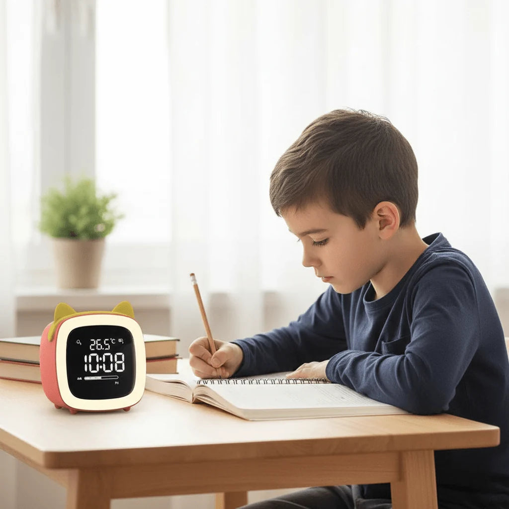 Kids Alarm Clock USB-C Rechargeable Dimmable Night Light